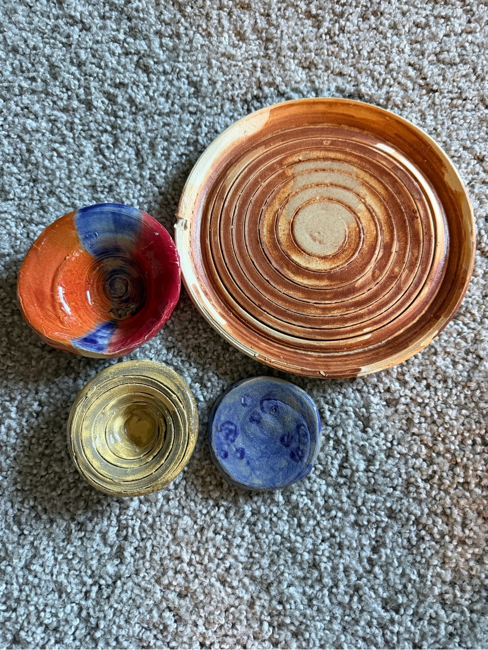 Handmade Ceramic Bowl Set in Orange, Blue, Red & Gold